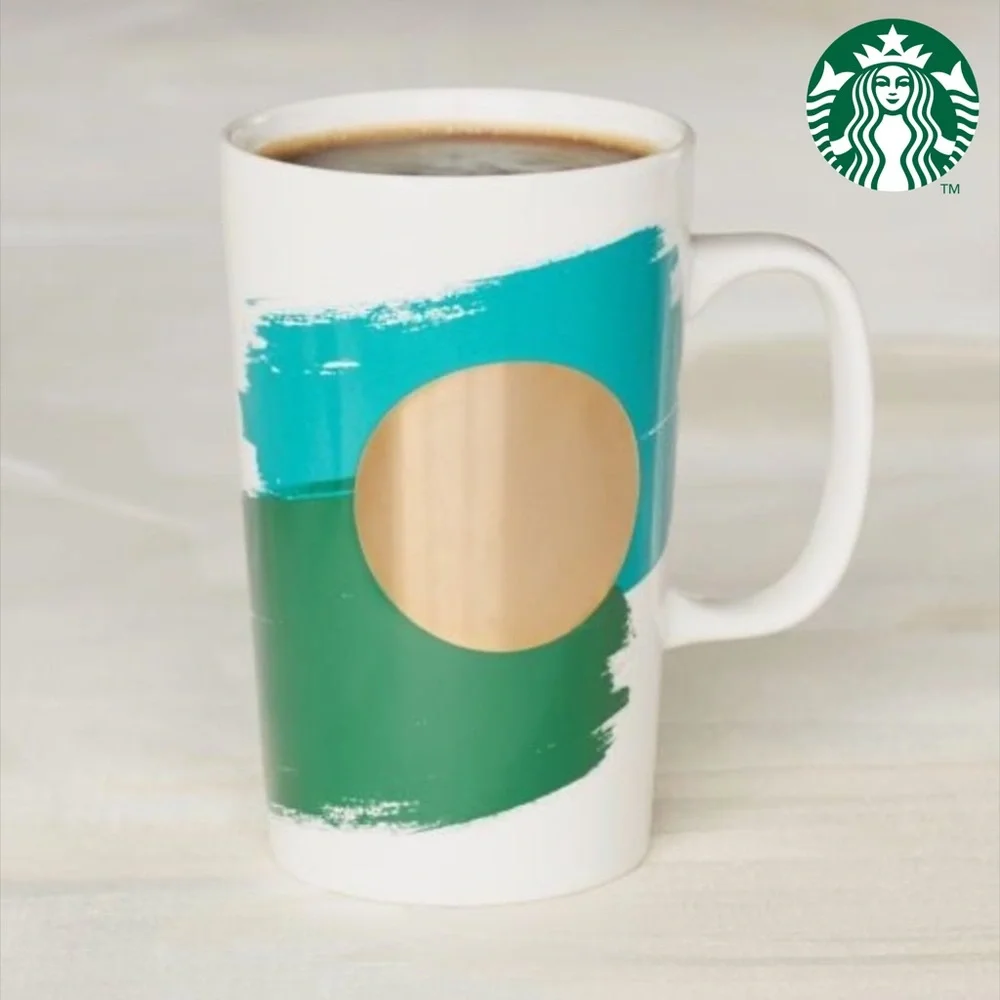 Starbucks 2014 Gold Dot Collection Mug- Green Brush Strokes